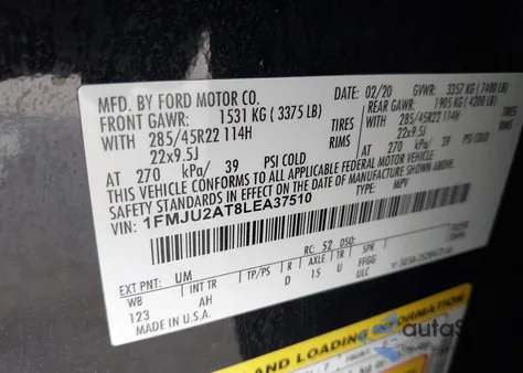 2020 Ford Expedition Limited from USA, damaged, VIN 1FMJU2AT8LEA37510